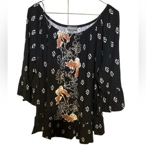 Style & Co. Black and Orange Floral Blouse